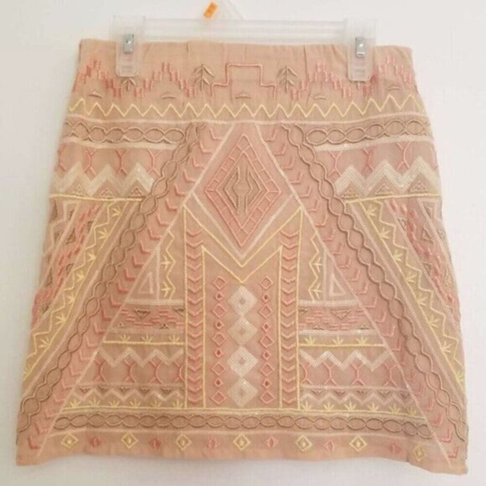Nude Beaded Embroidered Aztec Mini Skirt - Picture 8 of 10